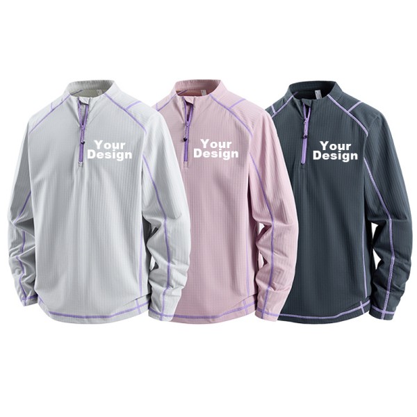 Half Zip Stand Collar Quick Dry Cycling Long Sleeve Knit Top, Custom OEM ODM Sport Tee