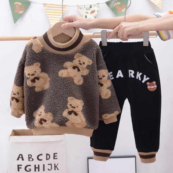 100CM Boys Cotton Cashmere Two Piece Set Autumn Winter Teddy Bear Sweatshirt