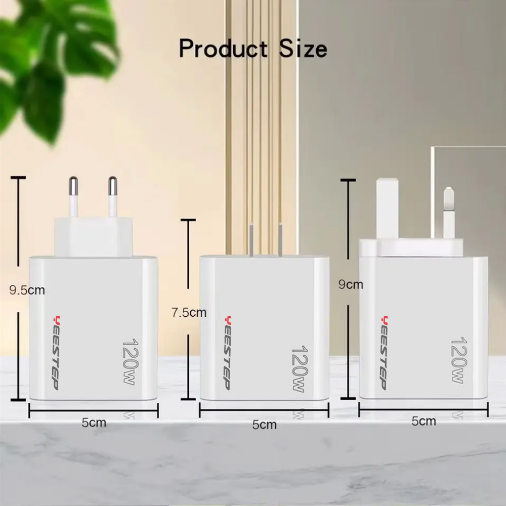 Yeestep E-bike 120W Wall Charger 3USB + 2C Plastic Fast Charging Adapter for Android Phones EU/UK/US