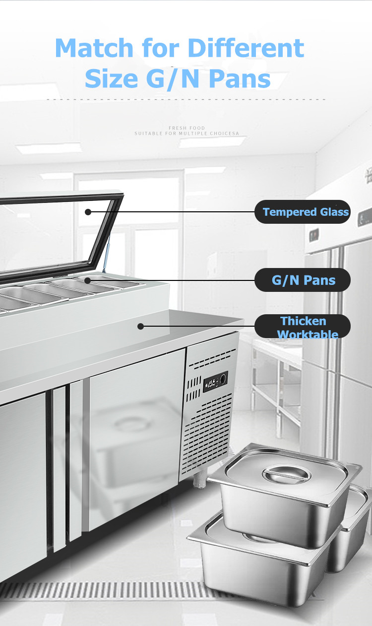 Commercial Stainless Steel Double Temperature Pizza Preparation Table with Adjustable Shelves