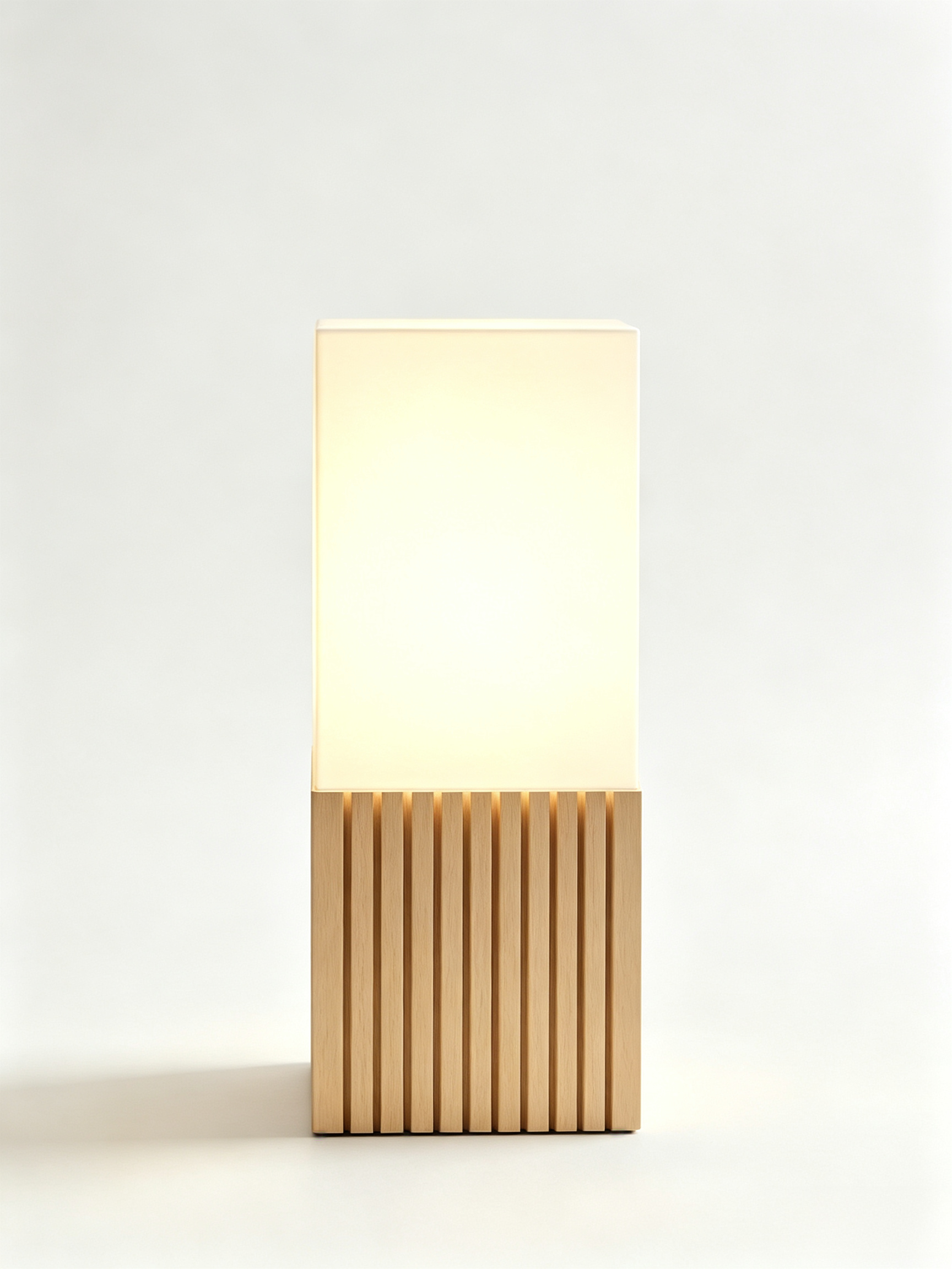 Warm Glow Square‑Shade Minimalist 3D Lighting Fixtures With Wood‑Slat Look For Indoor Home Illumination