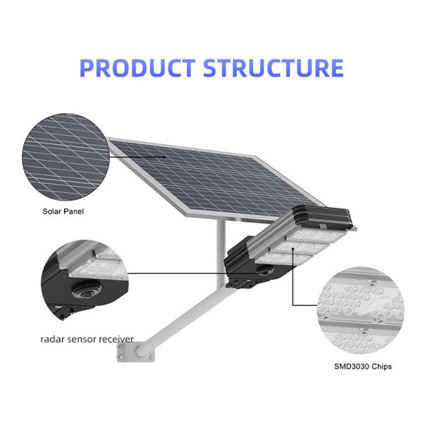 200 Watt Solar Powered LED Street Lights Bulb 4 Heads Long Working Time 58x22x9cm