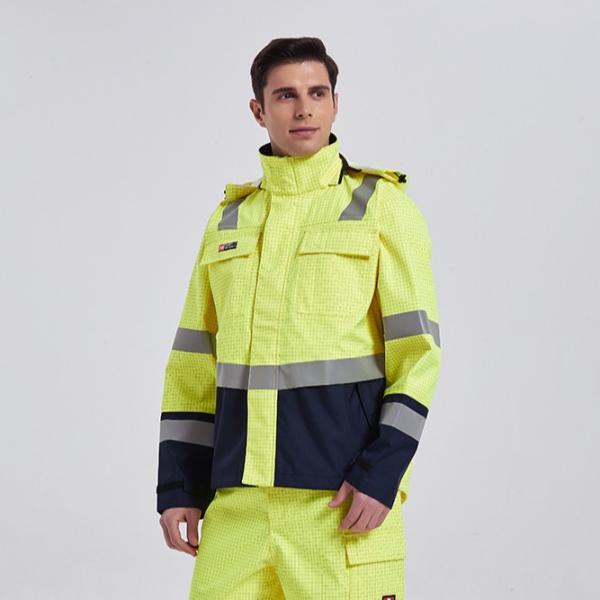 Offshore HIVIS Yellow FR Rain Jacket , EN11611 Fire Retardant Rain Gear
