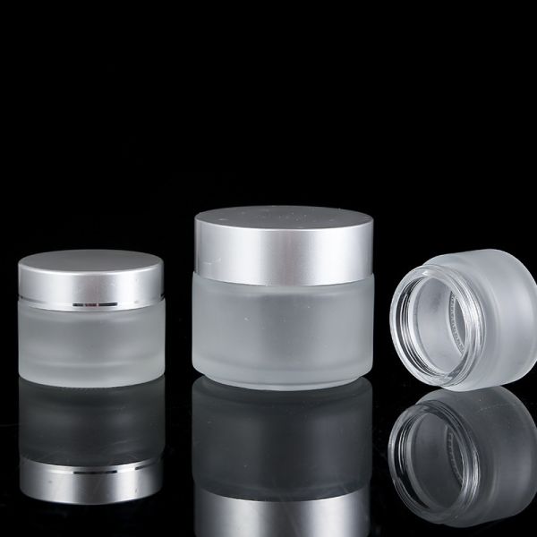15g 30g 50g 100g Frosted Clear Glass Cream Jar with Gold Silver Screw Lid Customized Logo and Frosted Glass Base Material