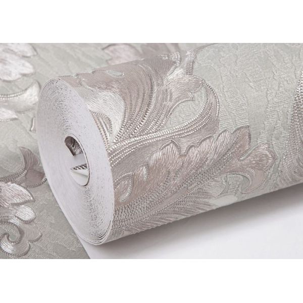 PVC Country Style Wallpaper , Embossed Floral Contemporary Green Wallpaper