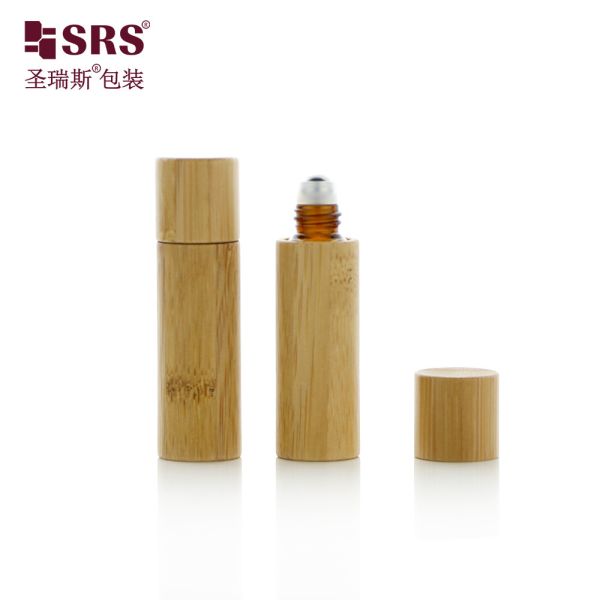 BG-5ML Manufacture Empty Amber Glass Inner Roller Ball Bottle With Bamboo Outer For Perfume Oil Cuticle Oil Packaging