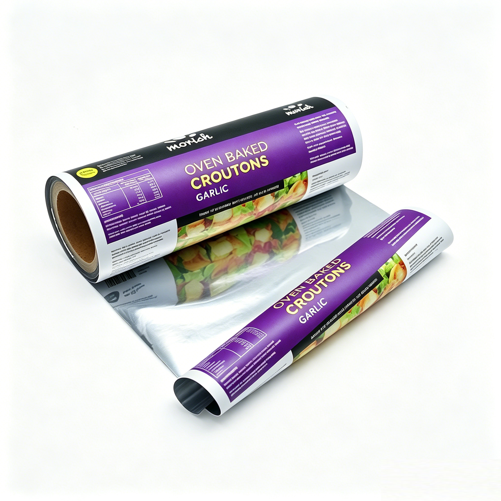 Food Grade Laminated Composite Packaging Roll Film | BOPP/VMCPP PET/AL/PE Barrier Roll Stock For Automatic Snack Chips Biscuit Crouton Packing OEM Custom Printed