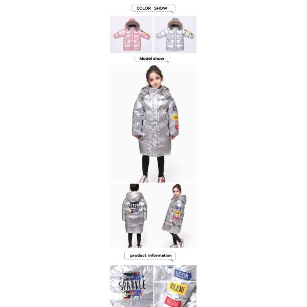 Breathable Winter Fashion Kids Wear Duck Down Jacket Long Pink Little Girls Parka