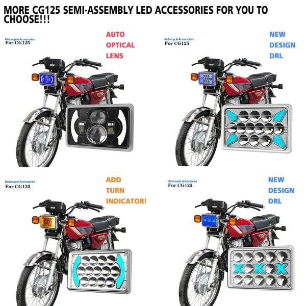 CG125 Motorcycle LED Headlight with Red Skull DRL 18LED Chip and 50000 Hours Lifespan