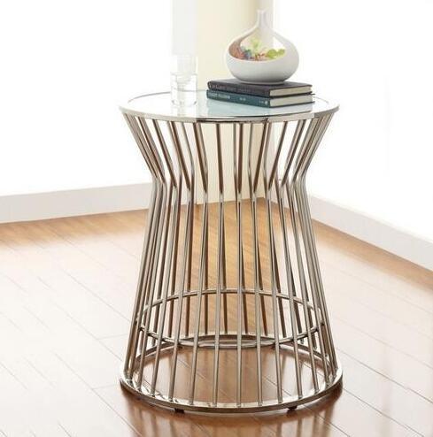 Inspire Q Cyril Metal Drum Coffee Table Frosted Glass Top For Living Room