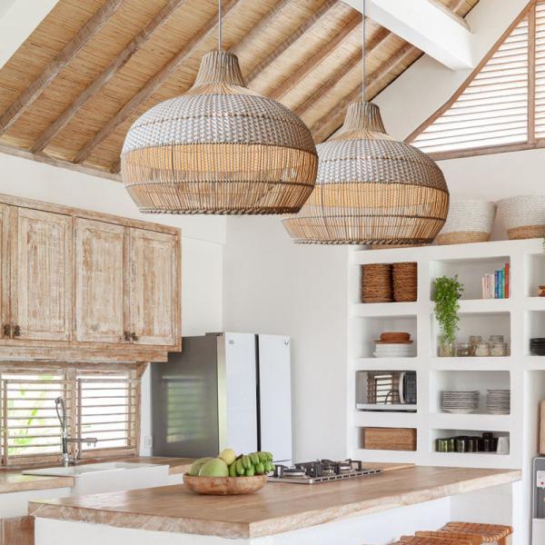 Bamboo Rattan Pendant Light , Wicker Ceiling Lamp For Indoor Home Decor