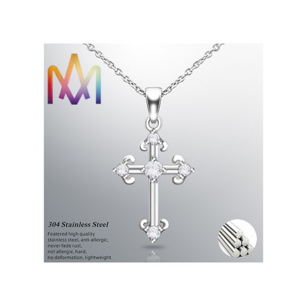 Collar grabado para mujer del colgante del Zircon de la cruz del ODM del OEM