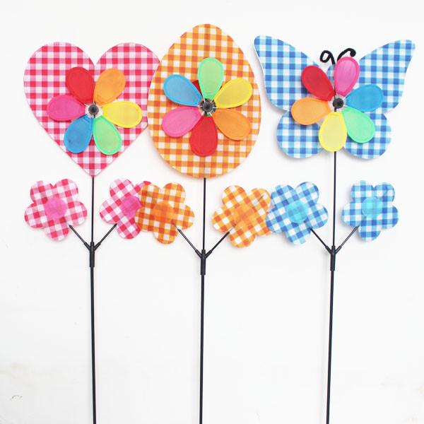 Spring seasonal windmill yard stake heart egg butterfly