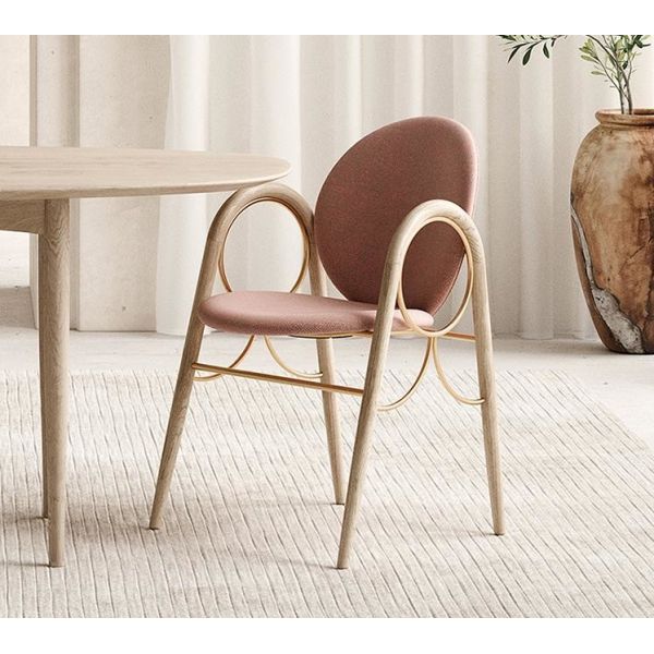 Customized Size Hotel Restaurant Furniture  Metal Solid Wood Fabric Dining Chair