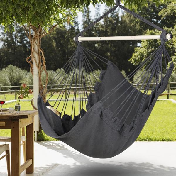 Hammock Chair Hanging Rope Swing - Max 500 Lbs - 2 Cushions Included - Steel Spreader Bar with Anti-Slip Rings