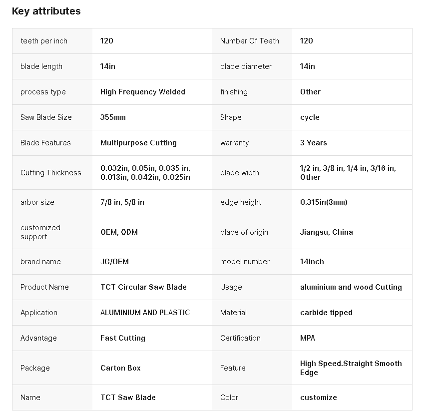 Hoja de sierra circular TCT de fábrica de China 14