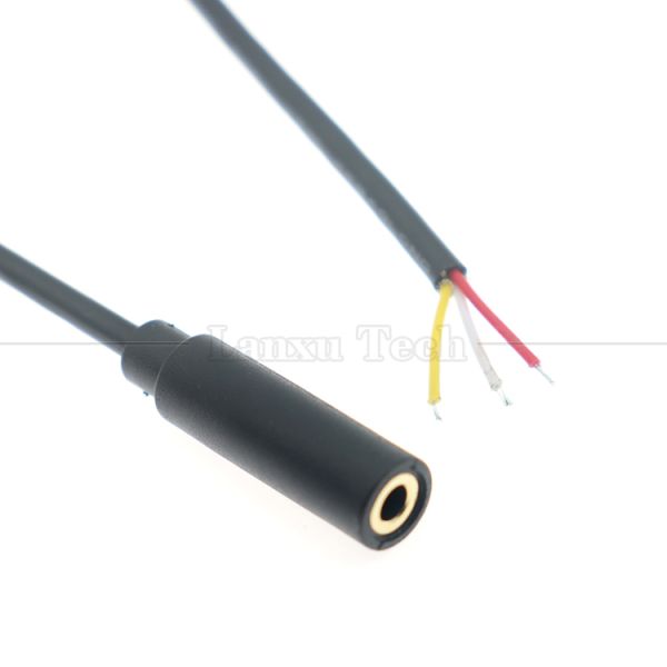 Revestido en oro 3.5mm TRS 3 Ploes Shield Jack de audio de mujer a cables desnudos de lata