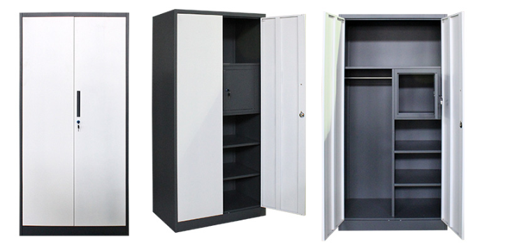 2 Door Metal Wardrobe Cabinet Steel Bedroom Furniture Storage & Closet