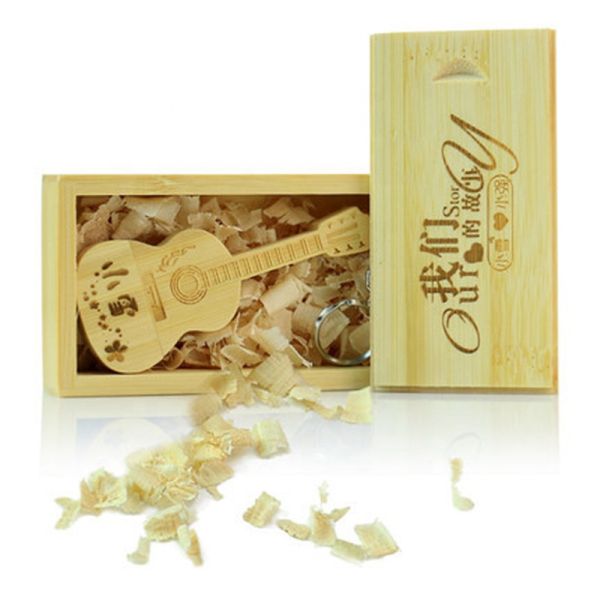Guitar Shape Promo Gifts Wooden USB flash Drives 32Gb With Nice Gift Wood Packing