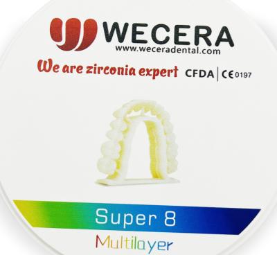 La zircone dentaire du DAO FAO d'agglomération bloque 3D translucide A3.5 multicouche 98*22mm