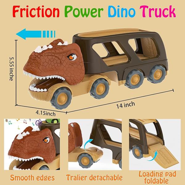Carrinho de transporte de força de atrito puxar para trás carro dinossauro carro brinquedo para crianças e crianças pequenas