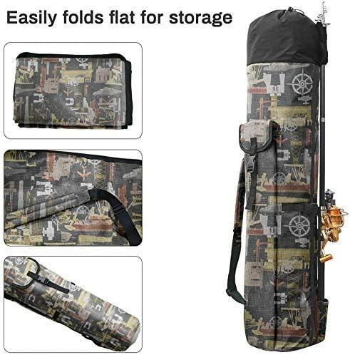 Durable Canvas Fishing Rod & Reel Organizer Bag Travel Carry Case Bag- Holds 5 Poles & Tackle