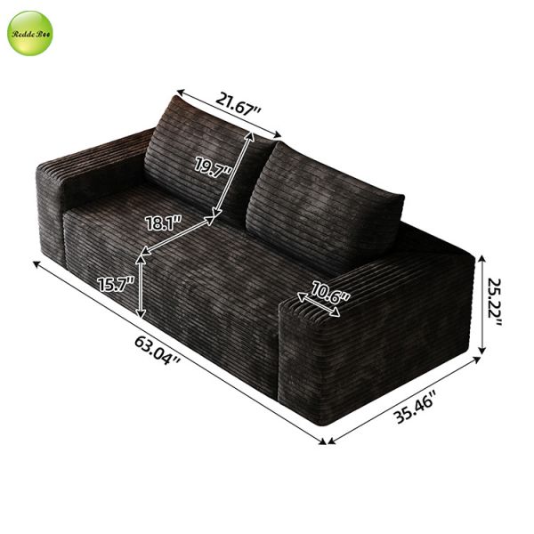 Two Seater Compressed Chenille Fabric Sofa And Loveseat For Small Apartment