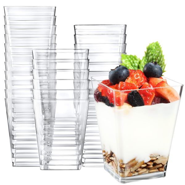 Reusable Square Clear Dessert Cups With Lids And Spoons 120ml 250ml 350ml 500ml Capacity