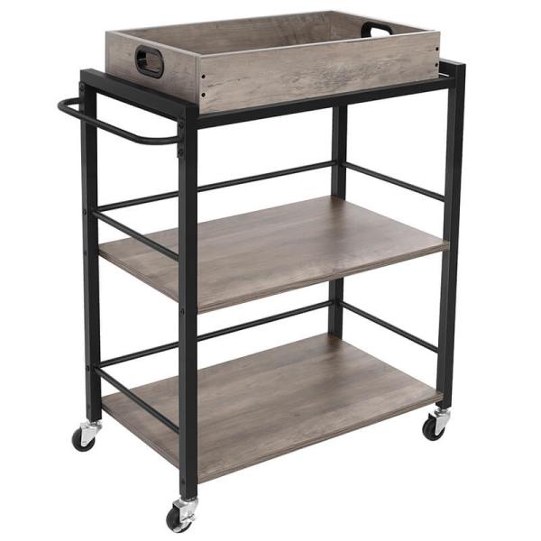 Grey Color Rolling Cart, Serving Cart with Removable Cart, Unique Kitchen Trolley Cart, LRC072B02