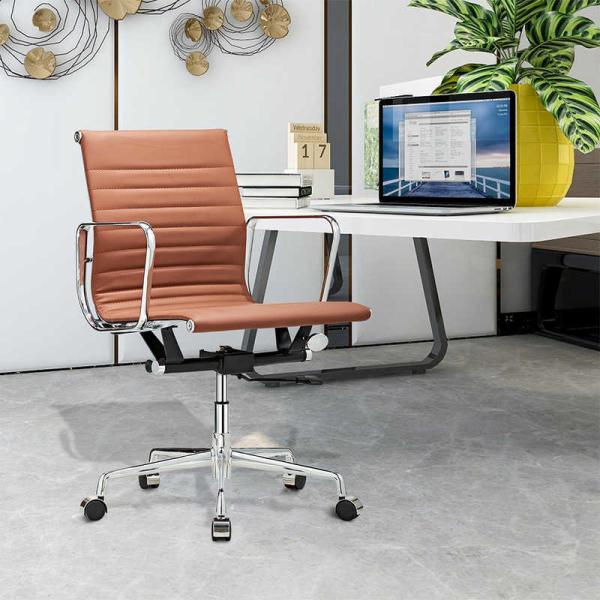 Low Back 39.9 Height Living Room Office Chair 26.4lbs Brown PU Leather