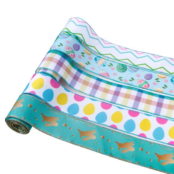 Easter Ribbon Bulk Ribbon Supply And MSD Green Printed With Wire Edge Burlap Ribbon