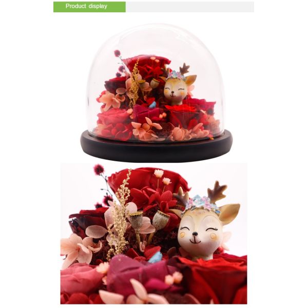 Christmas Reindeer Eternal Rose Flower In Glass Perfect For Gift
