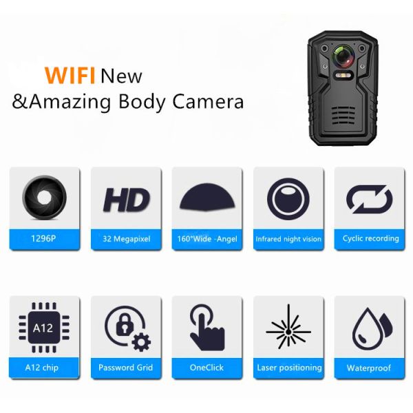 2.0 Inches Body Worn Camera Wifi Real Time 1080P HD Supports 128GB