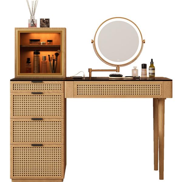 Solid Wood Corner Makeup Vanity Set Dressing Table Rotatable Mirror