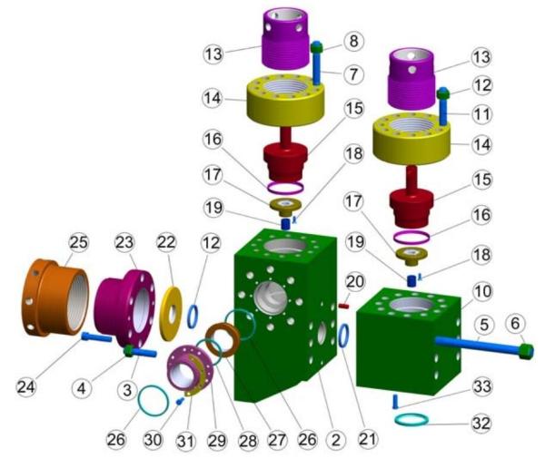 SOUTHWEST “NEW STYLE” 8476-4A FLUID END NATIONAL 12-P-160 mud pump, SOUTHWEST 8476-25A   NATIONAL 12-P-160 mud pump
