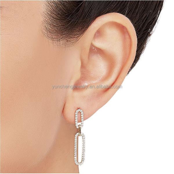 White Cubic CZ 18K Gold Plating Pave Link Drop Earrings Women Fashion Jewellery