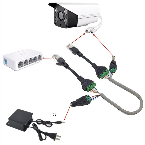 Female Jack RJ45 Network Connector Male DC Power Plug To Screw Terminals Adapter for CCTV Camera