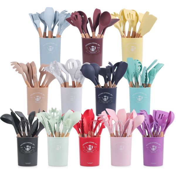 12-Piece Silicone Kitchen Utensil Set with Wooden Handles Your Kitchen's Best Friend