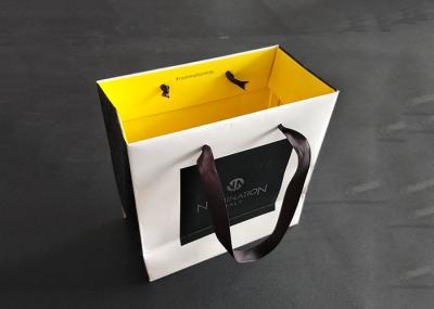 Black And White Branded Paper Bags With Ribbon Handle Quality Assured Corrugated