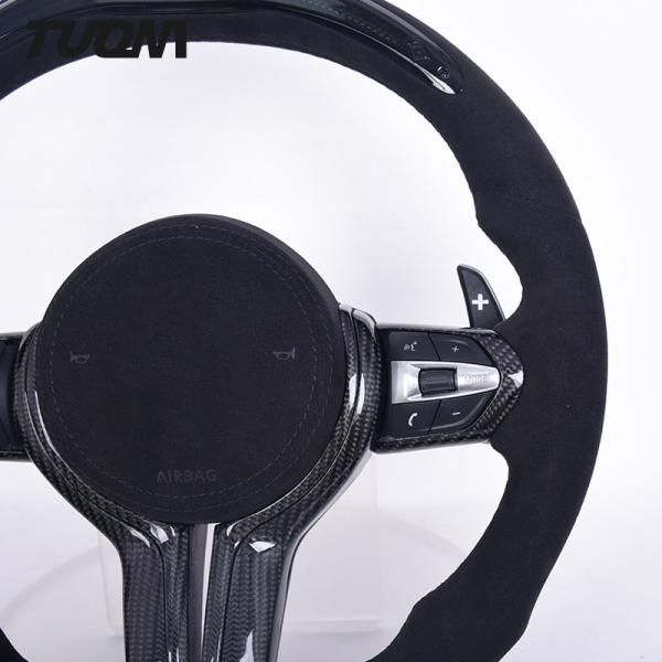 Black Alcantara Genuine BMW Carbon Fiber Steering Wheel With LED Lights