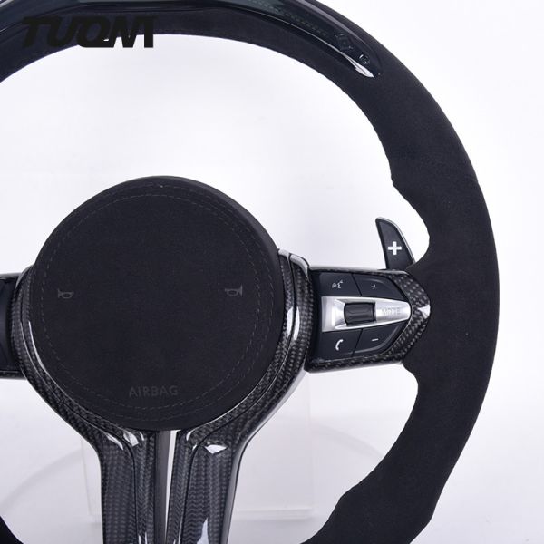 Black Alcantara Genuine BMW Carbon Fiber Steering Wheel With LED Lights