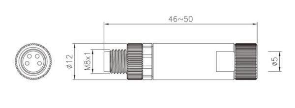 Industrial M8 Plug de metal masculino recto com terminal de parafuso de 3/4 pin IP67 à prova d'água