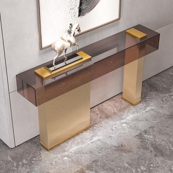 Rectangular mesa de entrada de aço inoxidável mesa de parede borracha base de metal dourado acrílico topo hotel villa e sala de estar uso