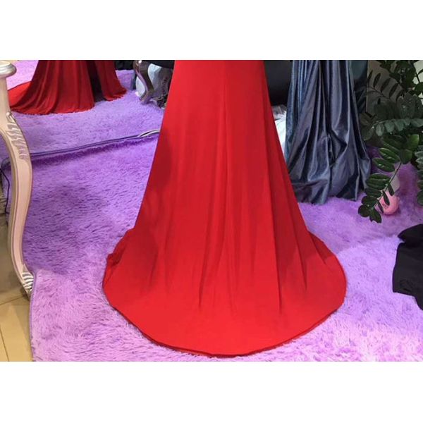 Red Mermaid Style Dress Slit Sleeveless Top Heavy Beading Back Hollow Fishtail