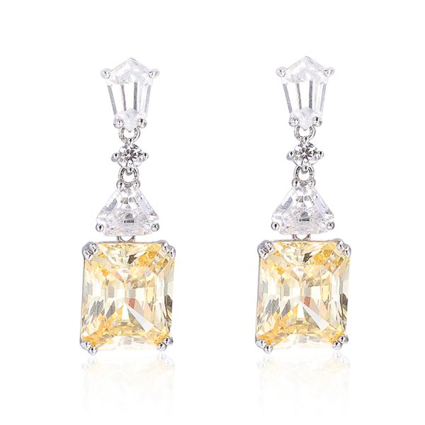 Yellow CZ Drop Earrings White Gold Plated 925 Cubic Zirconia Drop Earrings