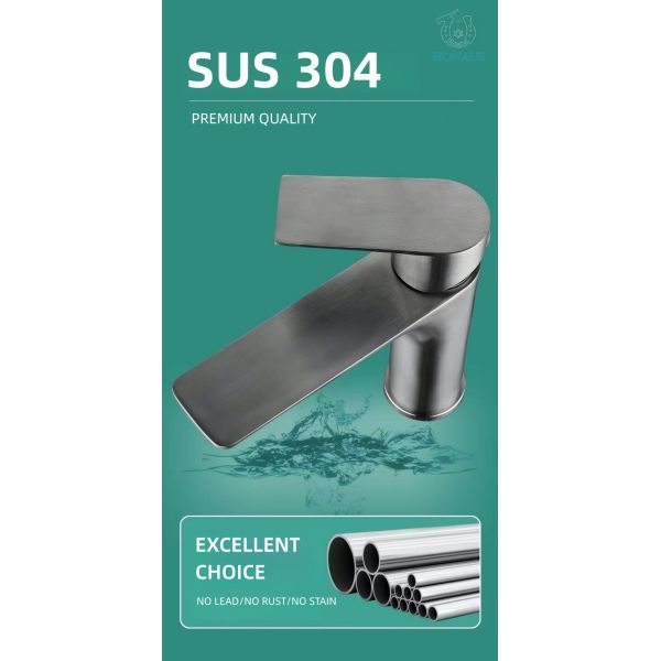 Premium Gray Hot Cold Wash Basin Faucet Single Handle Pressure Resistance