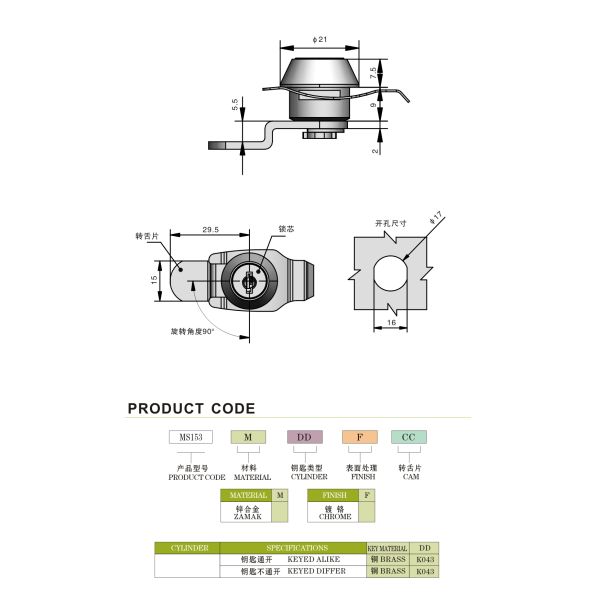 Электрический прочный замок шкафа сплава 20мм цинка для пожарного шкафа