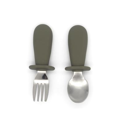 Laser LOGO Silicone Baby Cutlery OEM Teal Color 316 Stainless Steel