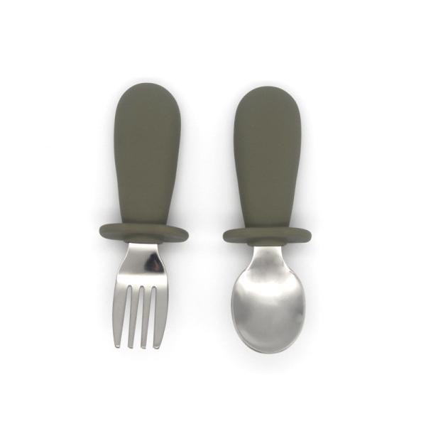 Color Matched Silicone Fork And Spoon Set Baby Use Printing LOGO OEM