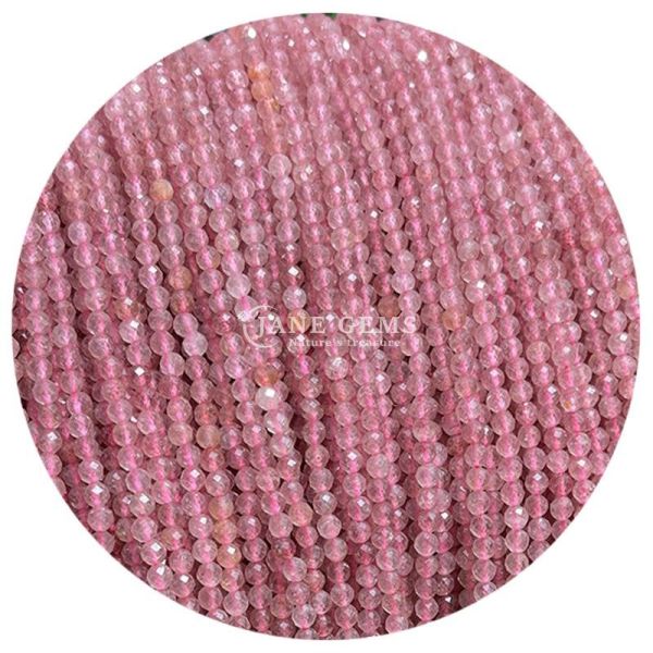 Strawberry Quartz Pink Opal Gems Bead Natural Crystal Faceted Round Shape Small Loose Bead Strands for Bracelets